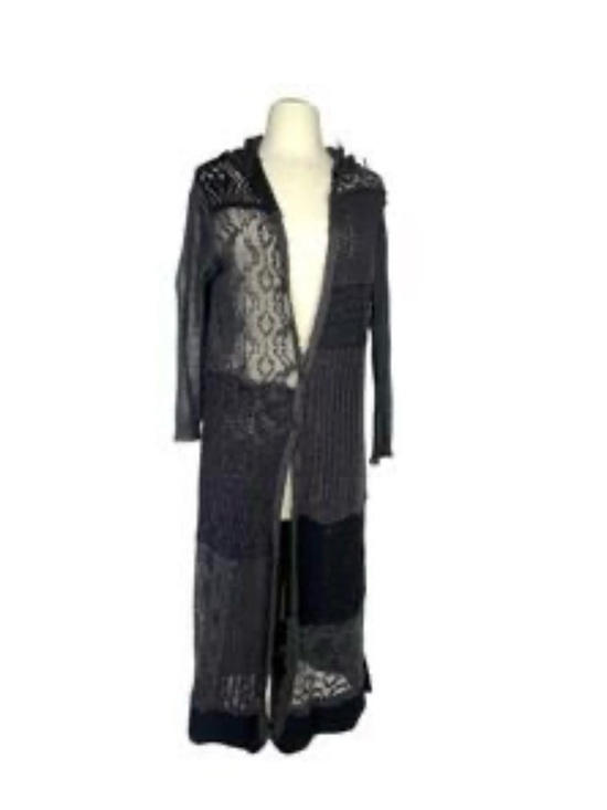Free People Sweaters - Vintage Free People Black Magic Dragon Crochet Patchwork Long Duster with Hood
